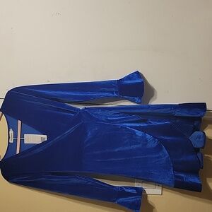 Leadingstar Chic Royal Blue Velvet Wrapped Long Bell Sleeve Dress Size M